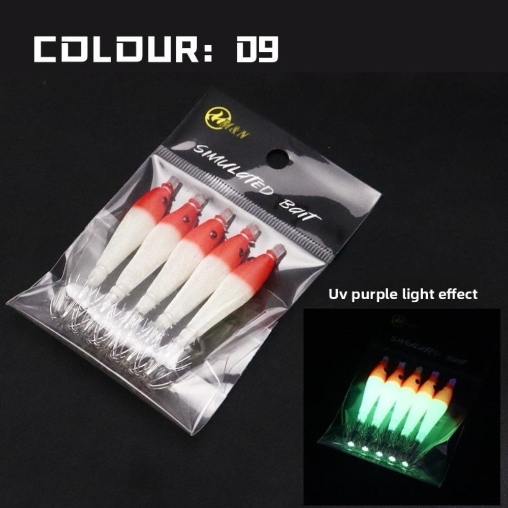 5pcs/bag Luminous UV Wood Shrimp Bait Blowing Tube Pesca Fishing Hook  Freshwater Fishing