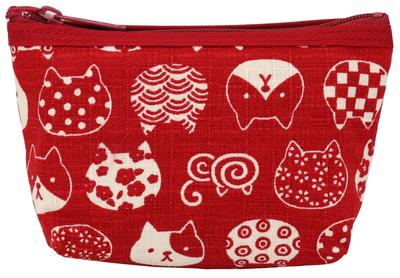 Kyosuke Made In Japan Cotton Mini X Coin Small Item Japanese Red Pouch, Approx. 8.5 13cm, Case, Case, Makeup, Pattern, Cat, Nyankomon,