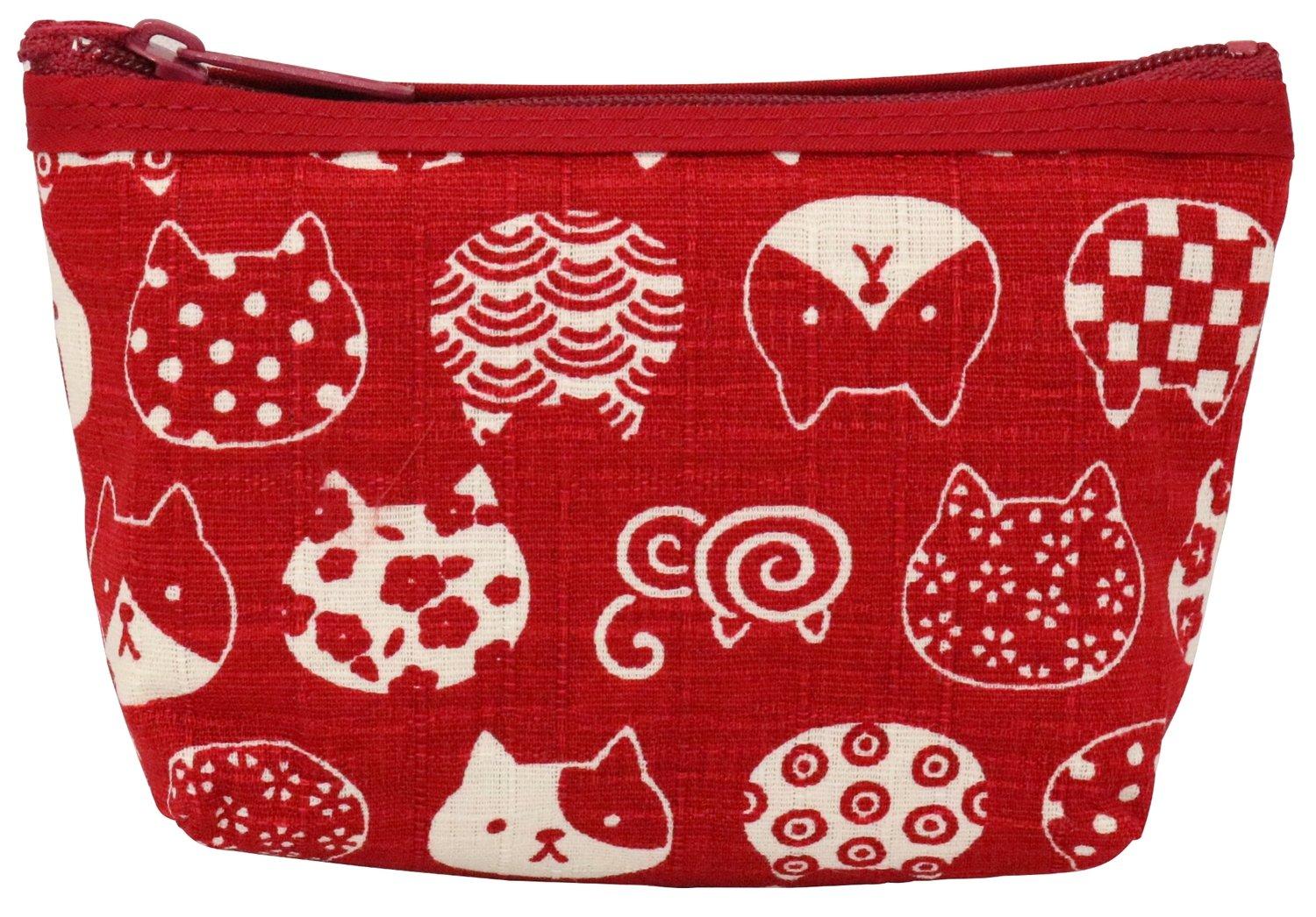 

Kyosuke Made in Japan Cotton Mini x Coin Small Item Japanese Red Pouch, Approx. 8.5 13cm, Case, Case, Makeup, Pattern, Cat, Nyankomon,