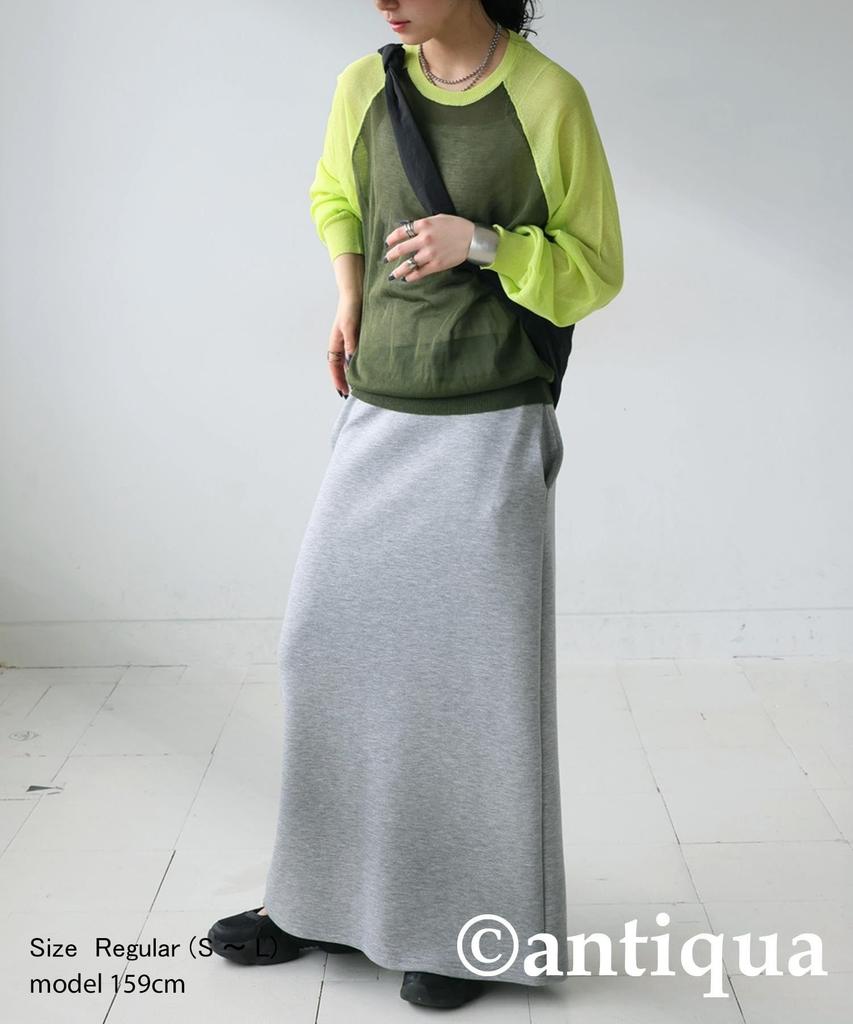 Antiqua Raglan Sheer Knit Long Regular 02 Women's Top, Sleeve, PN-00549 (S-L), Khaki/Lime