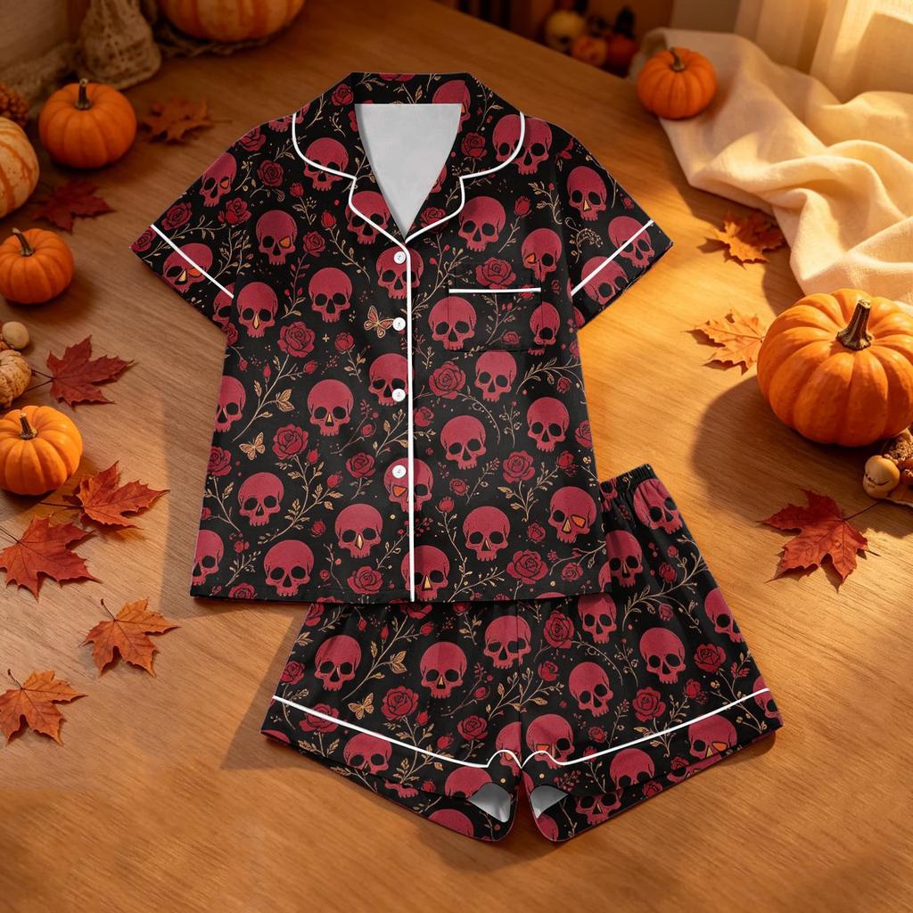 Women's Halloween Printed Pajama Set 2 Piece Casual Comfortable Sleepwear Set
