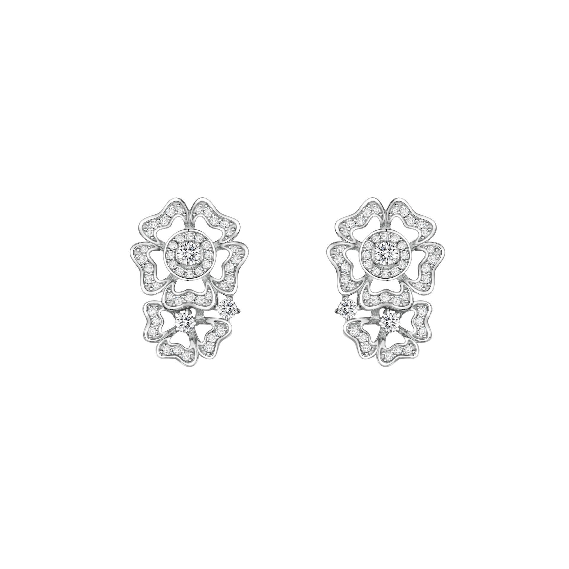 925 Sterling Silver Luxury Hollow Flourishing Stud Earrings with High-Quality Diamonds 925 Silver белый