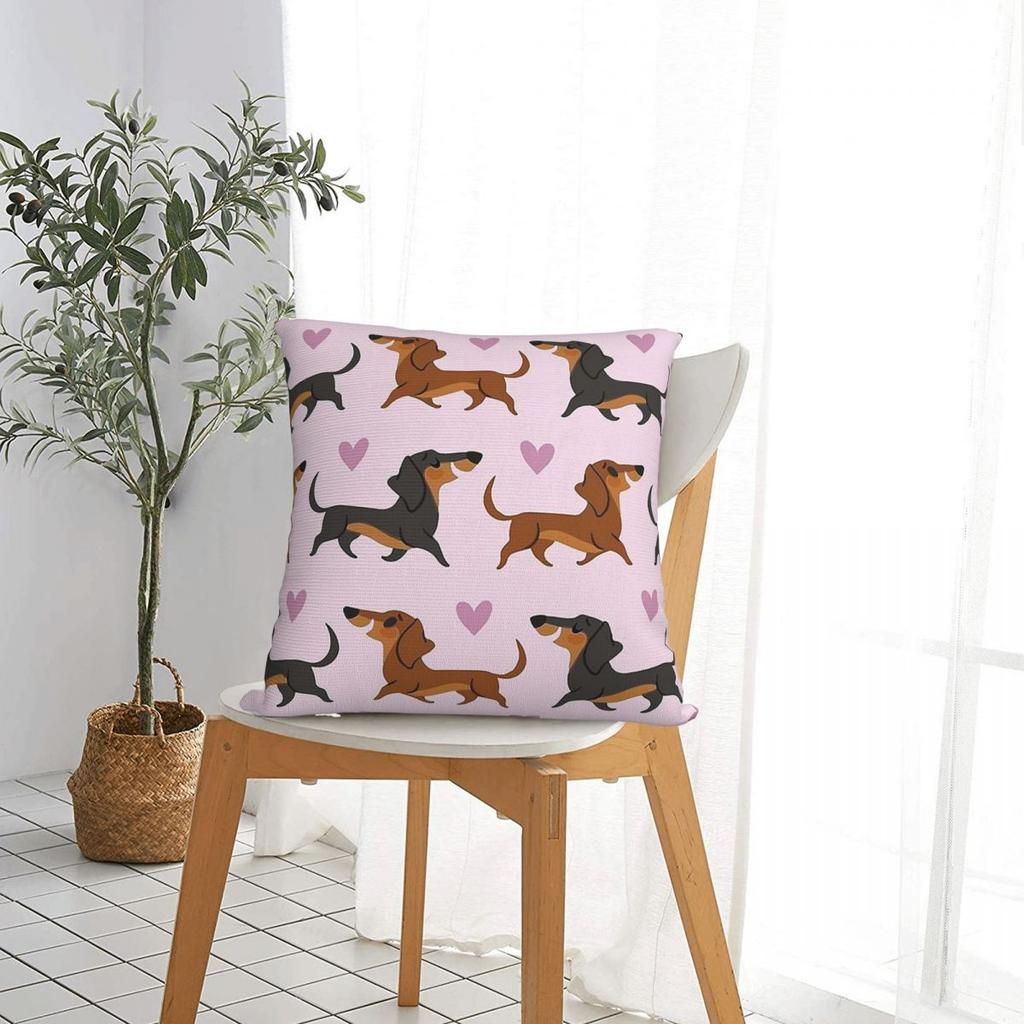 Dachshund Wiener Sausage Doxie Dog Lover Pillow Cases Cushion Cover Custom Zippered Decor Pillowcase for Car 18x18