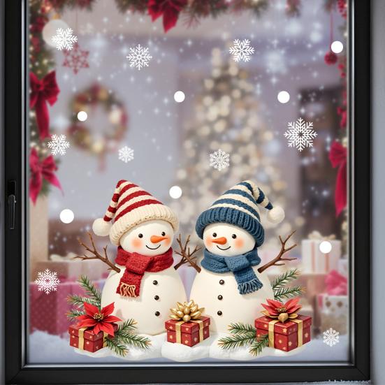 Christmas Window Sticker Removable Waterproof PVC Xmas Snowman Static Glass Cling Holiday Party Decoration Decal