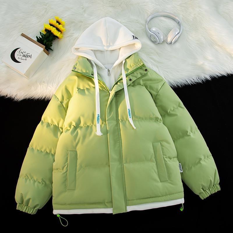 Winter New Fake Two-piece Hooded Cotton-padded Jacket Men s Short Loose Thickened Cotton-padded Jacket Winter Bread-padded Jacket M