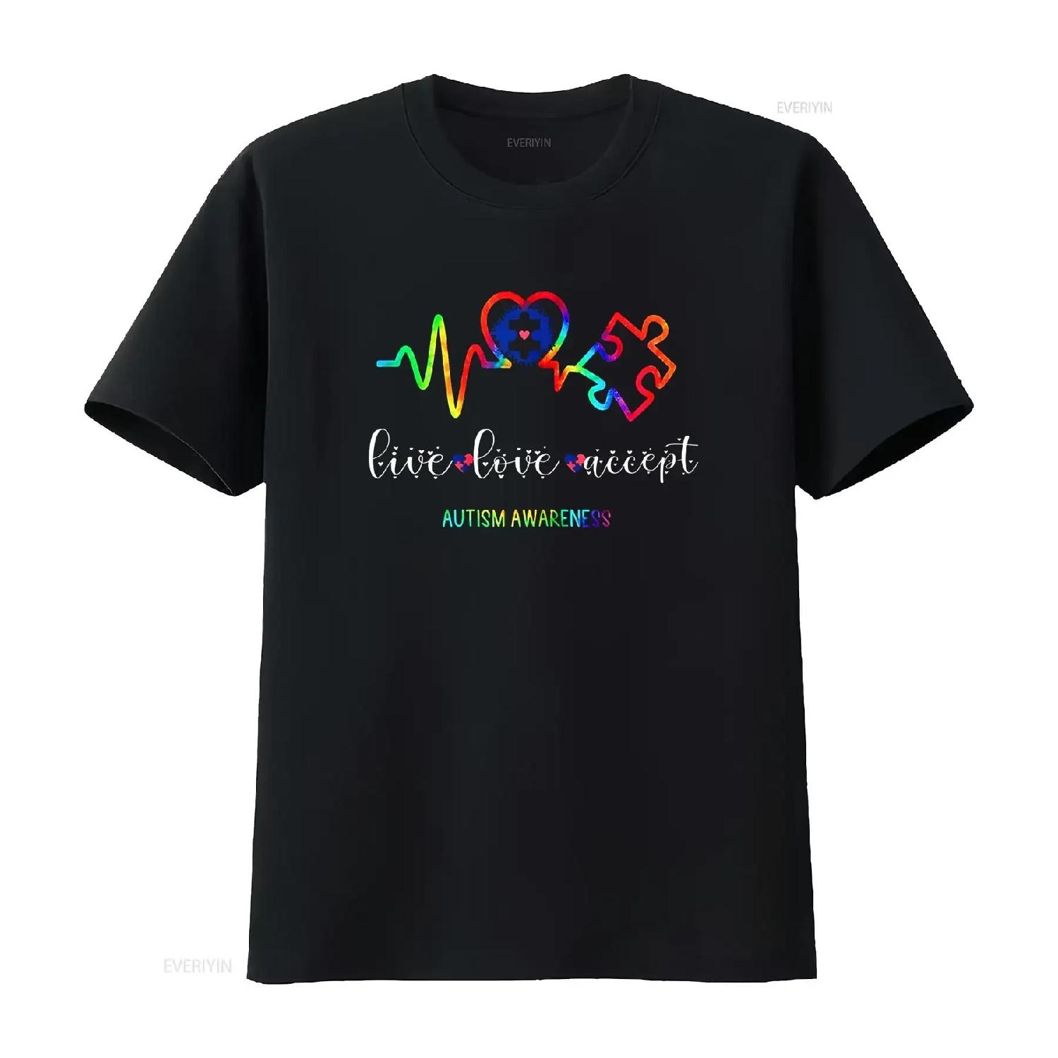 

Live Love Accept Autism Awareness T Shirt Women Tops vintage Washed Stylish Versatile Casual Stretched graphic Slightly XXXXXL