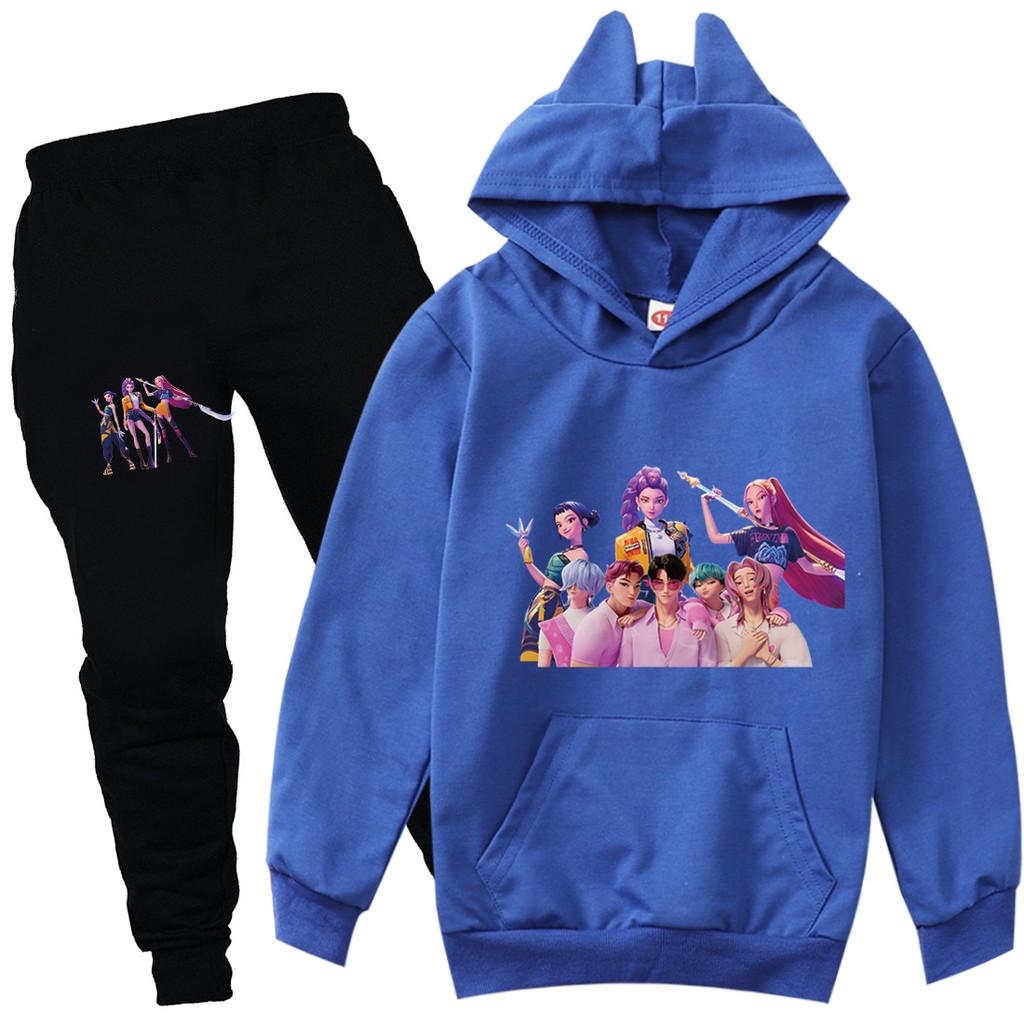 Kinder Mädchen Anime Cartoon K-Pop Rumi Zoey Mira Bedruckt Lässige Langarm Kapuzenpullover Hosen Kleidung Set