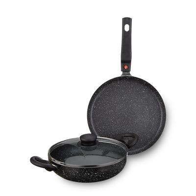 Aluminium 3 Piece Non-Stick Cookware Set Detachable Handle |Granite Finish | Induction Base | Pfoa Free | High Temperature Resistant Exterior Coating