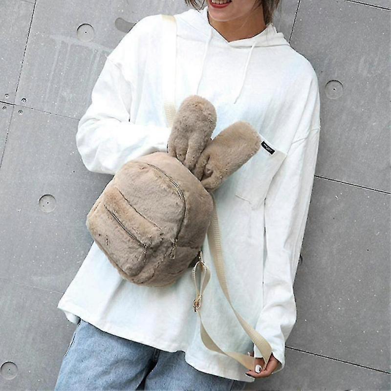 Women's Faux Fur Mini Backpack Cute Rabbit Ear Satchel Shoulder Bag Purse Plush