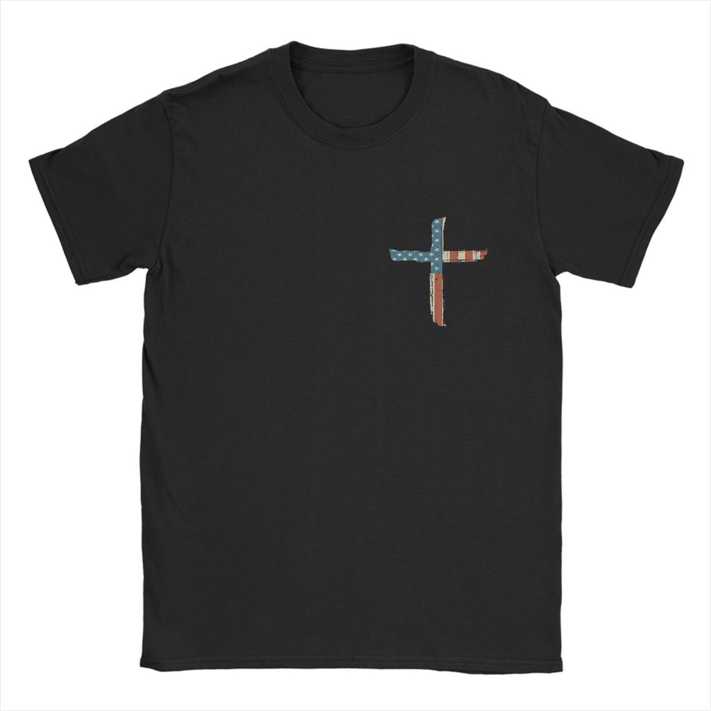 Men T-Shirts Stand For The Flag I Kneel For The Cross Novelty Cotton Tee Shirt Short Sleeve T Shirt O Neck Clothing Plus Size