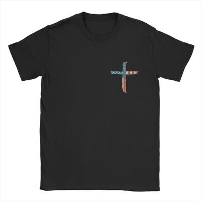 Męskie Koszulki Stoję Za Flagą Klękam Za Krzyżem Nowość Bawełniana Koszulka Krótki Rękaw T-Shirt Okrągły Dekolt Odzież Plus Size