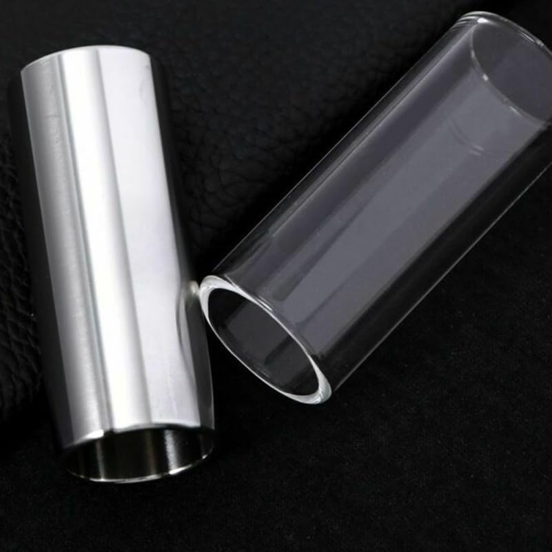 Alasum Guitar Slide Set of 2 Clear Silver Slide Bar Short Medium for Electric Guitar Stainless Steel Glass Bottleneck Playing Accessories