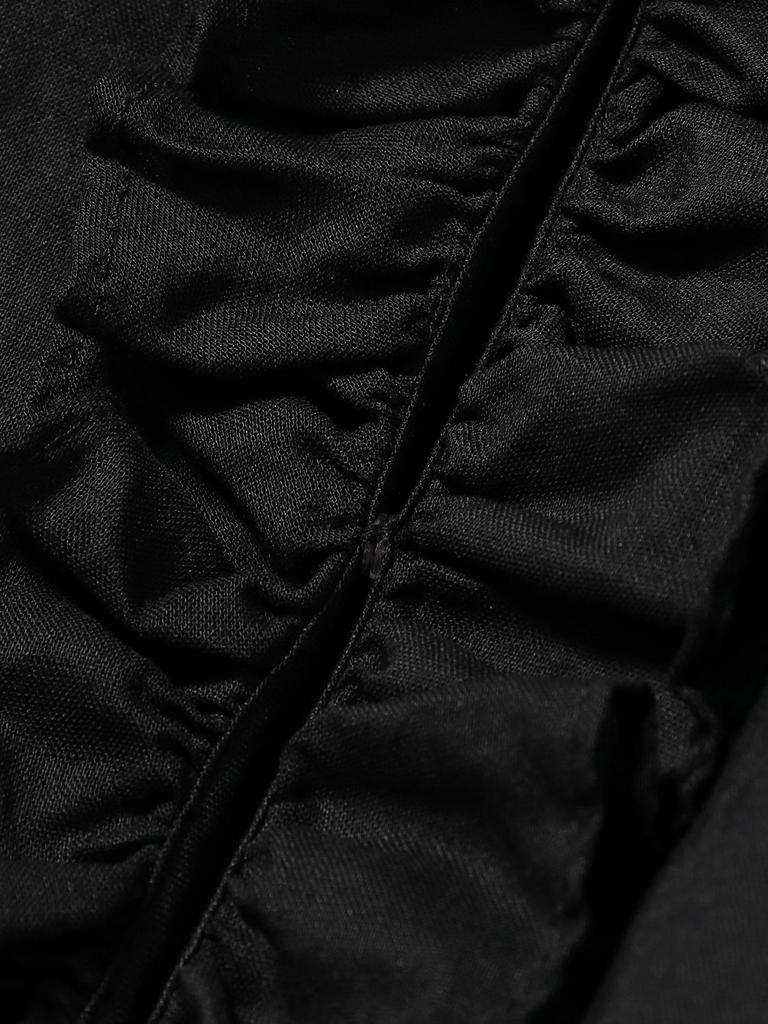 Beams Boy Short Sleeve Cotton Linen Shirt with Ruffles and Gathered One Size Women's Trim, Black,