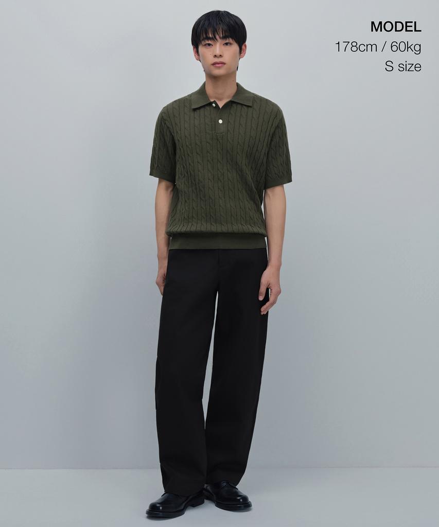 MUSINSA STANDARD Cable Knitted Polo Shirt [Khaki]