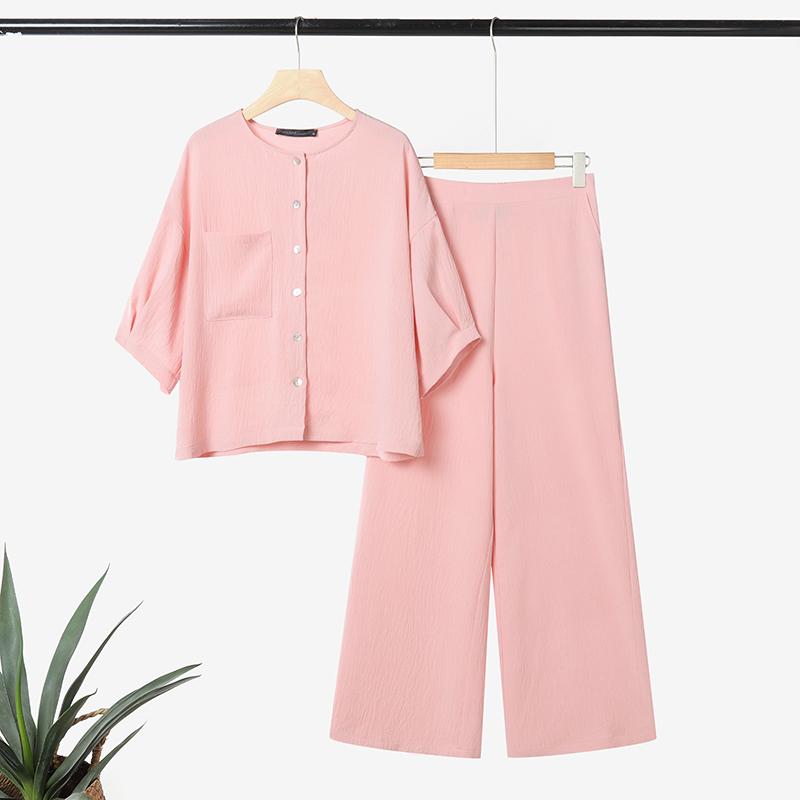 

ZANZEA Женская блузка с коротким рукавом и брюки Повседневные костюмы-двойки S