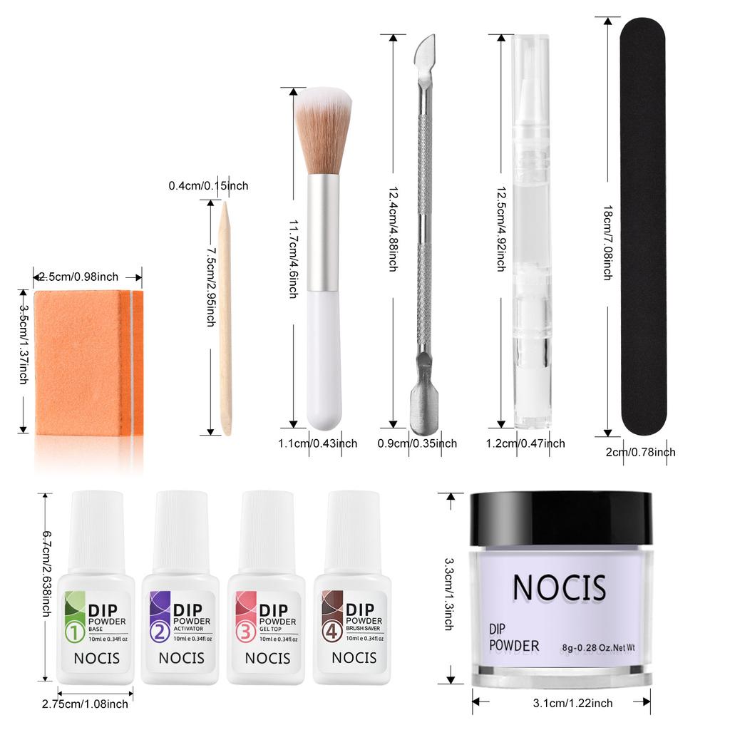 NOCIS Nail Dipping Powder Set for Sculpture and Extension - Professional & Home Nail Art, Colored Acrylic Powder, 15 Shades, Long-Lasting