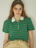 OURHOPE Striped Shirred Pique T-Shirt - Green