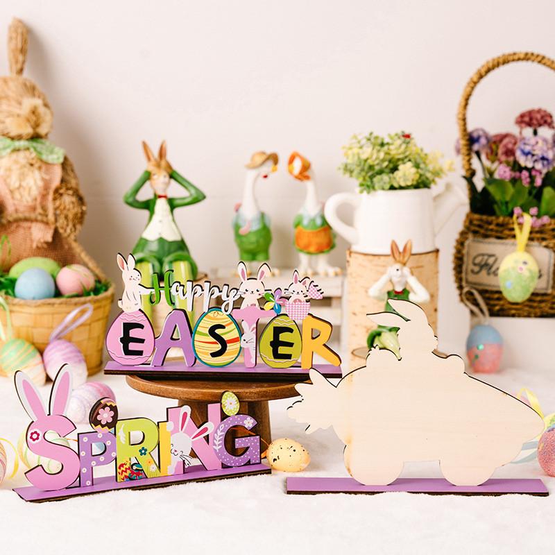 Charming Easter Bunny Figurine With Delightful Purple Wooden Letter Accents