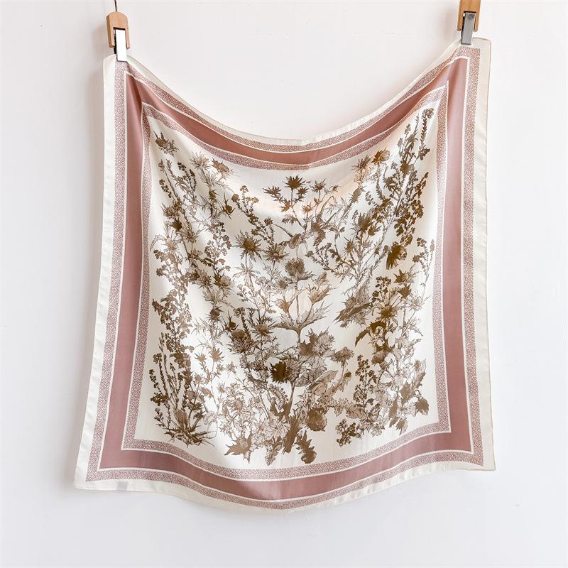 New Korean version oblique silk pattern large square scarf 91 fashionable versatile printing imitation silk dust-proof shawl headscarf women