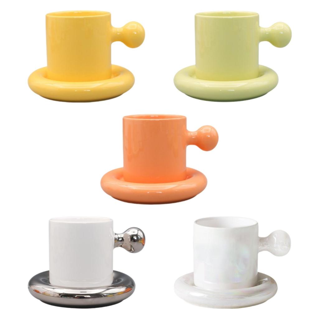 Chubby Mug Saucer Set ,Coffee Cup ,Funny Novelty Ceramic Mug Cup 300ml Teacup for Home Bar Drinks Party Cappuccino