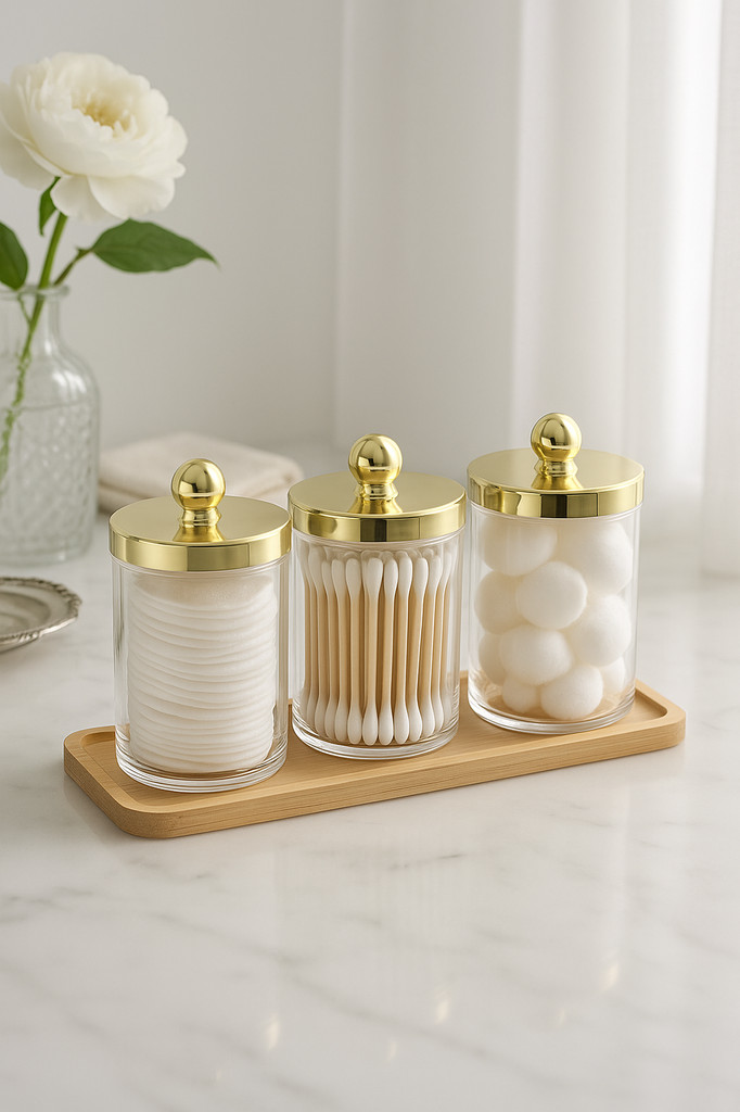 Qtip Holder Bathroom Organizers and Storage Box Cotton Swab Dispenser Cotton Ball Holder with Tray Jars Bathroom Containers