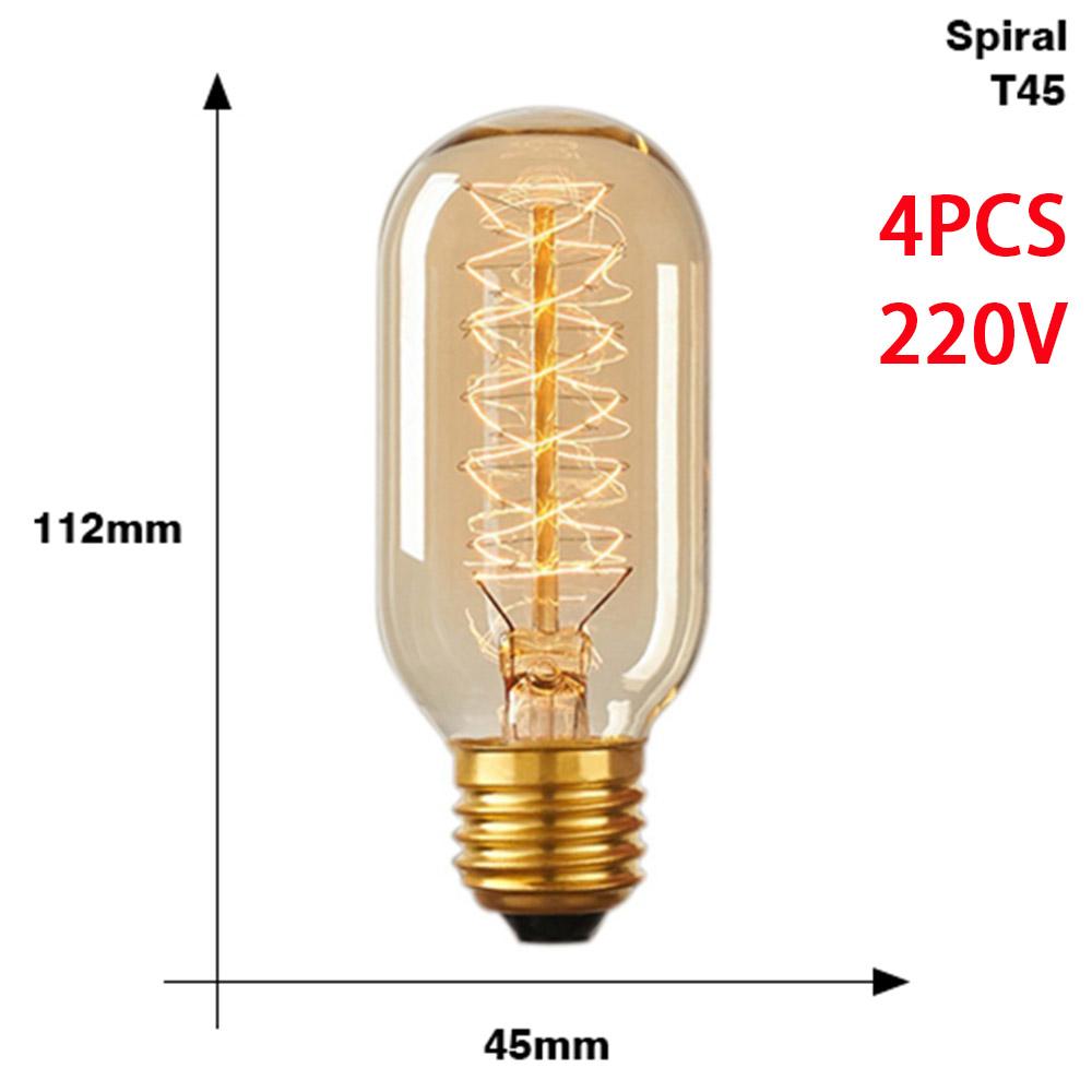 4Pcs Dimmable Retro Edison Light Bulb E27 AC220V 40W Vintage Industrial Decor Filament Bulb Lamps A19 ST64 T10 T45 G80 G95 G125