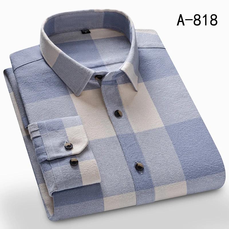

New Spring Fashion Flannel Long Sleeve Shirts For Men Plaid Plus Size Cotton Warm Soft Clothing Business Chic Smart Dress Shirts 47