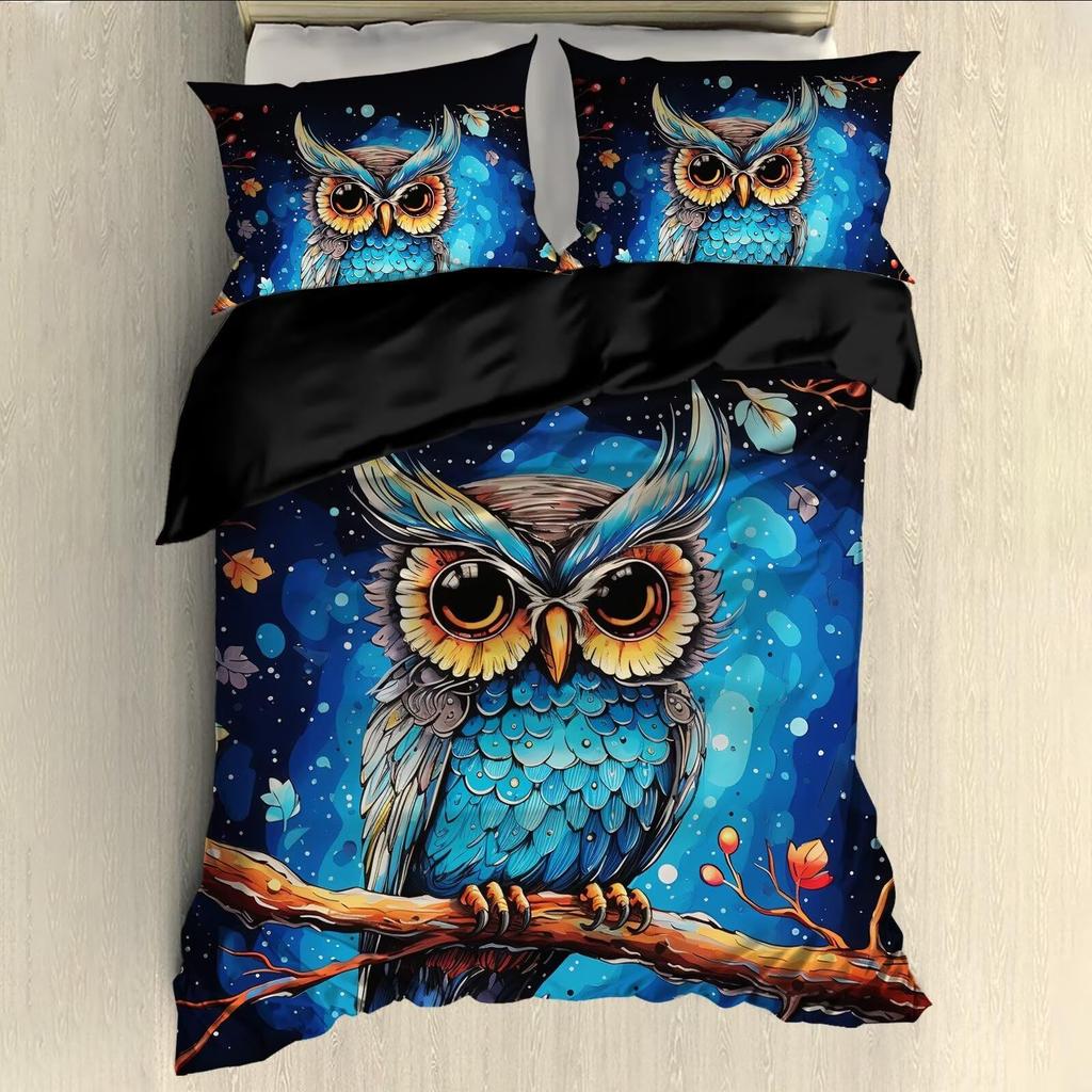 Home Textiles Owl Three-Piece Animal Digital Printing Quilt Pillowcase Bedding