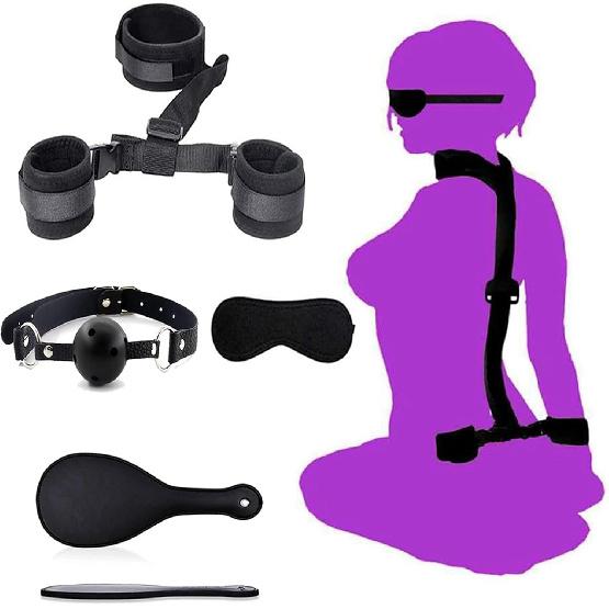 BDSM Sex Bed Bondage Restraints Straps Bondaged Tie Downs Kit Women Sweater | 4Pcs Sex Hand Cuff Bracelets Set for Adults Bdsm Handcuffs Restraints