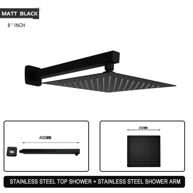 Black Chrome Brushed Gold Grey Square Rain Shower Head Ultrathin 8 10 12 Inch Choice Bathroom Wall Mount Shower Arm Top Spraying