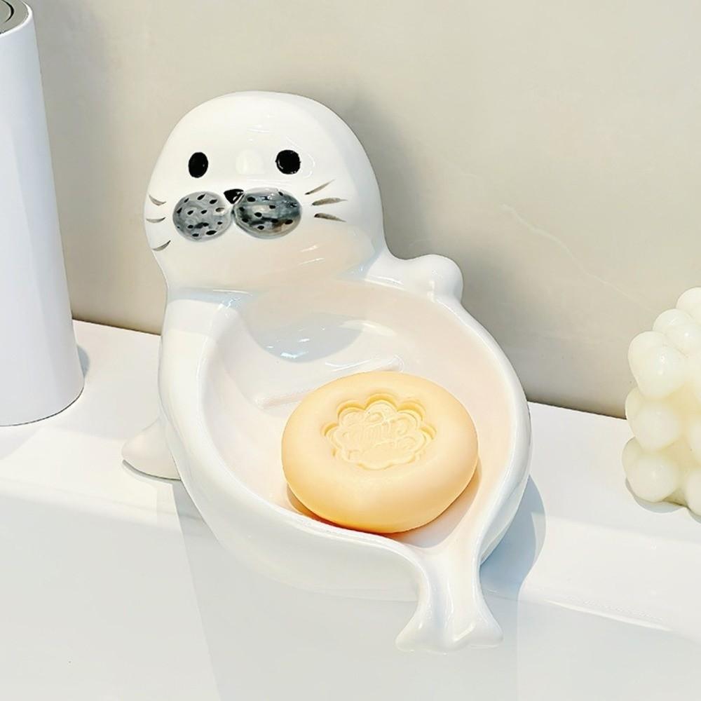 Cute Sea Lion Soap Dish Soap Box Bathroom Decor Organizer Self Draining Soap Holder Kitchen