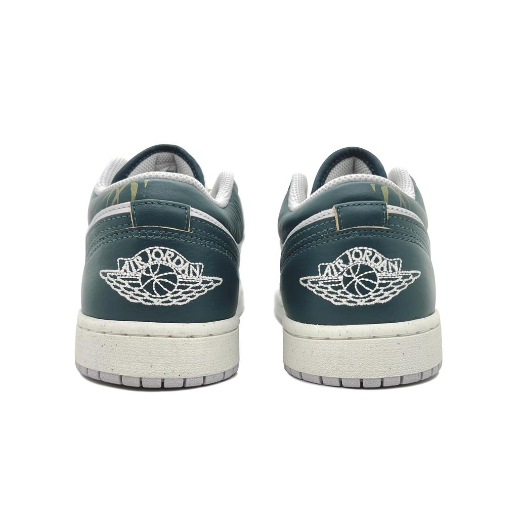 Jordan Air Jordan 1 Cushioning, Wear Resistant Low Top Vintage Basketball Shoes Unisex Green White FQ7687-300(Team191-)