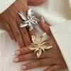 Unique Exaggerated Large Petal Flower Rings for Women Vintage Geometric Adjustable Finger Ring Trendy Personality Party Jewelry