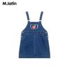 M.Latin Girls' Apple Print Washed Denim Suspender Dress