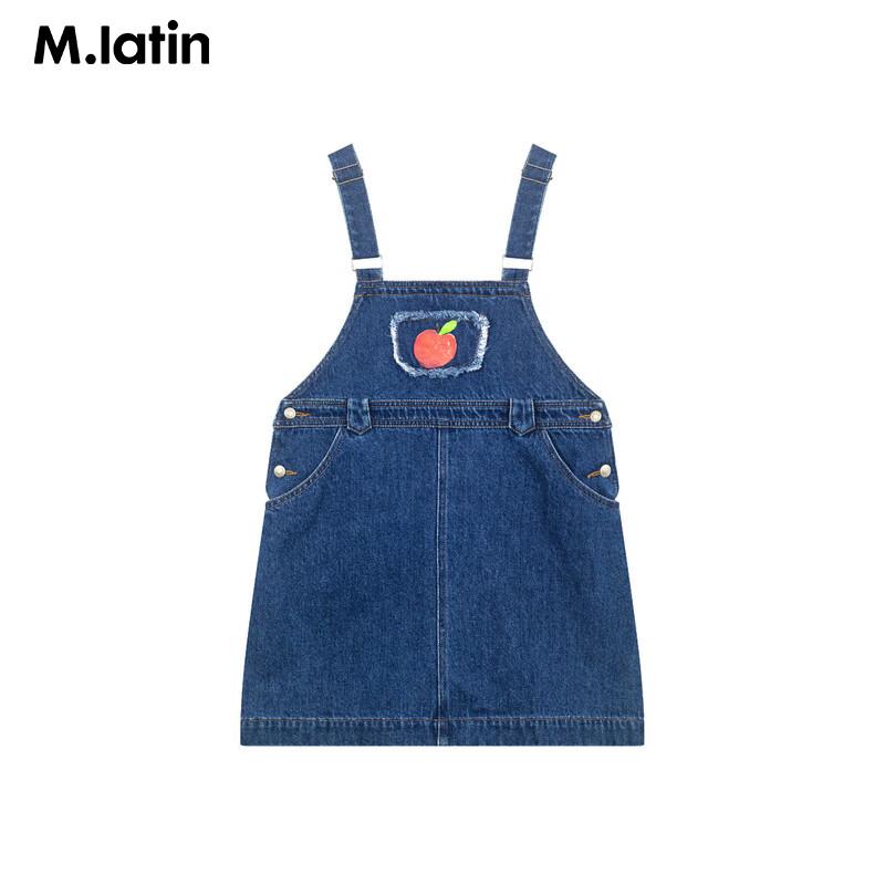 M.Latin Girls' Apple Print Washed Denim Suspender Dress