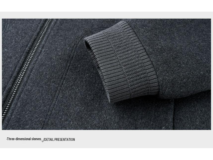Men's Winter Wool Blend Stand Collar Short Jacket, Middle-Aged Casual Warm Thick Coat