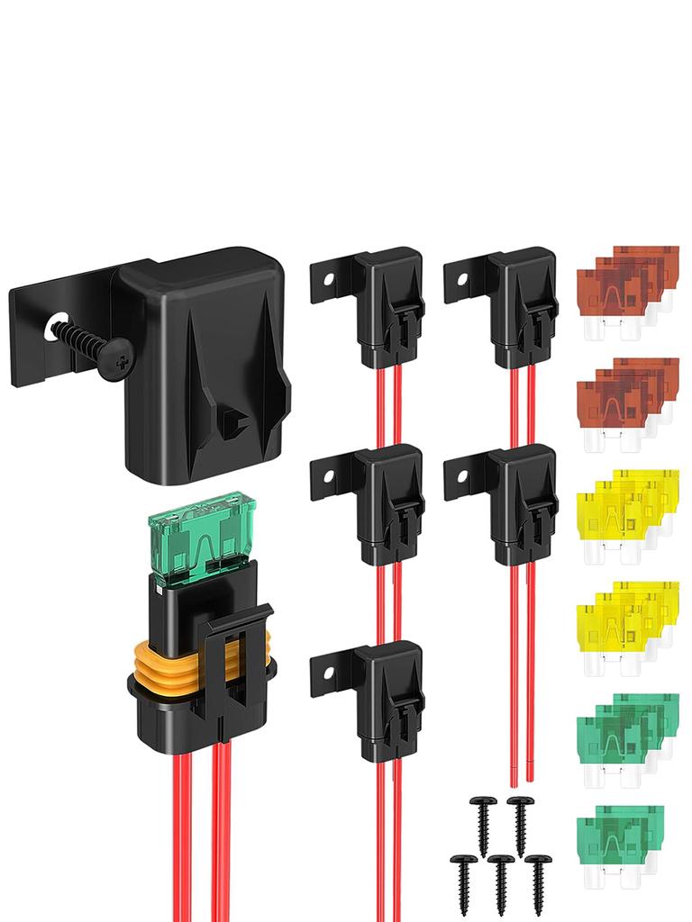 DaierTek 5PCS Inline Fuse Holder 12V 12 Gauge Waterproof ATC/ATO Blade Fuse Holder with 20 Amp 30 Amp 40 Amp Inline Fuse for Car