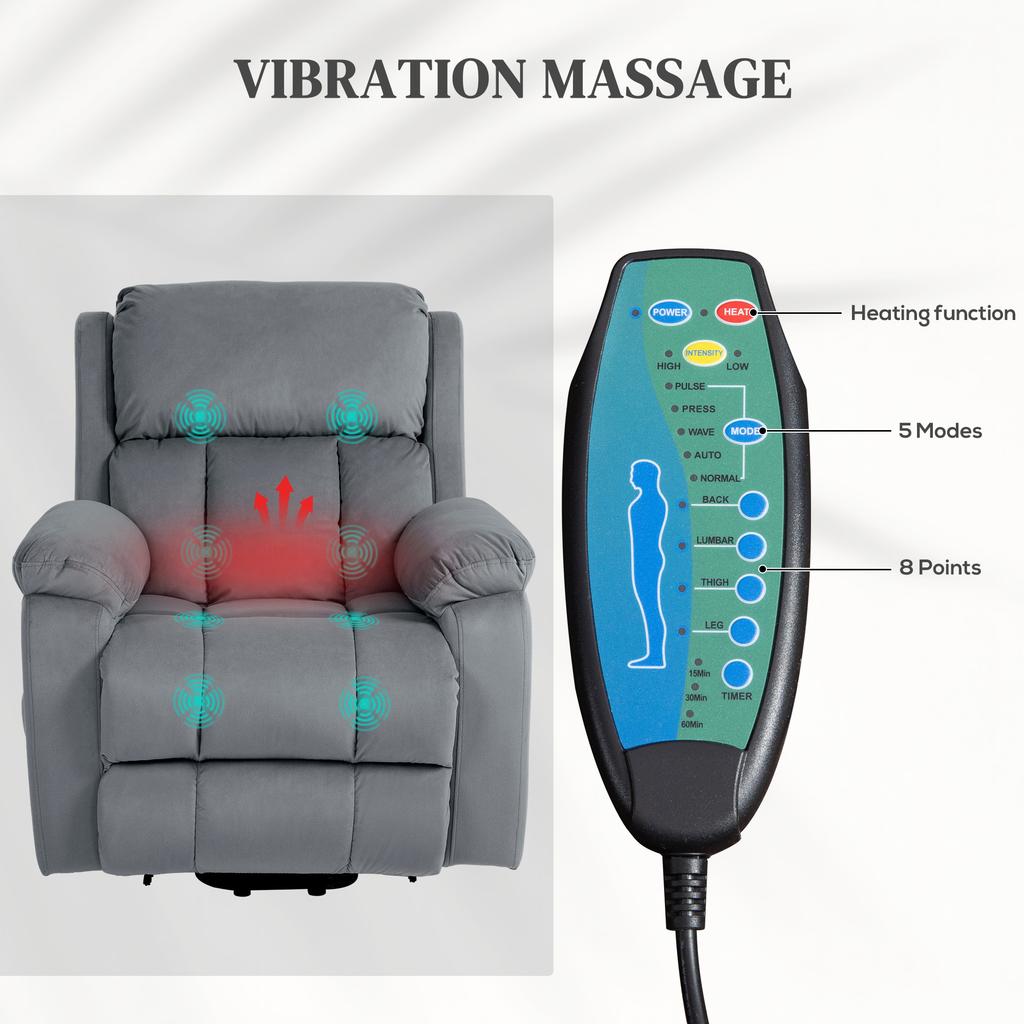 Eight-Point Massage Lift Chair, with Remote - Grey