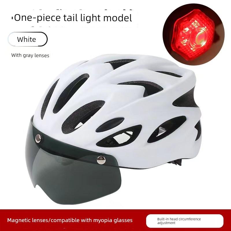 High-Quality Matte Cycling Helmet with Night Warning Tail Light, Suitable for Delivery Riders, Detachable Visor, Unisex
