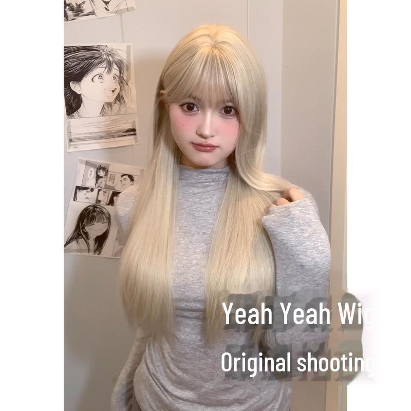 Yeye Platinum Long Straight Lolita Wig for Round Faces - Full Head, Net Red Style for Women