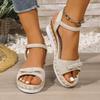 Women'S Bow Platform Wedge Sandals With Straps Espadrille Soles And Open Toes Lightweight And Slip Design Teal Sandal For Womens