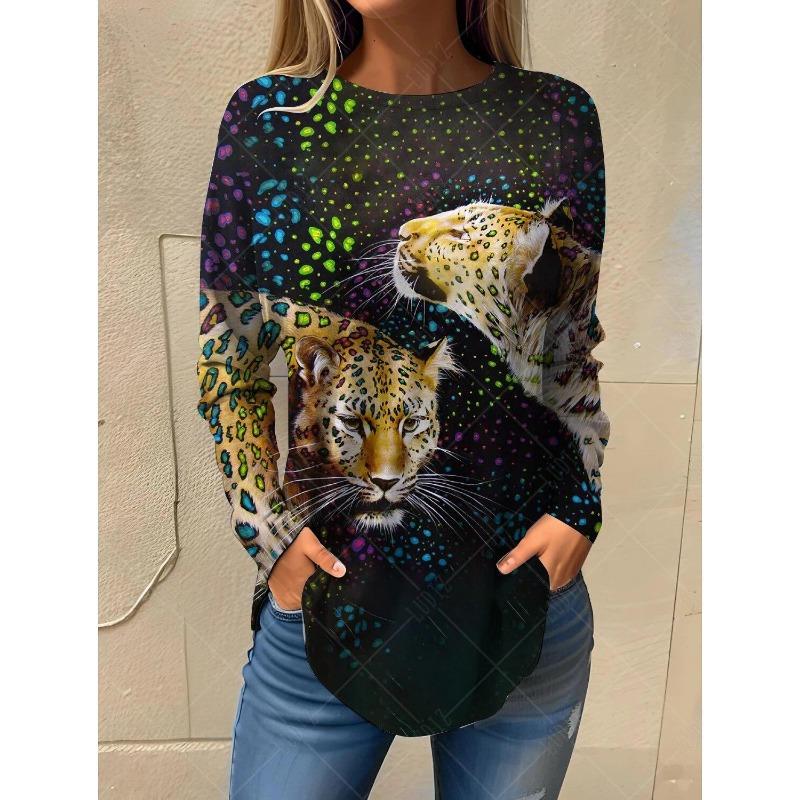 

Осенняя мода Женский пуловер Футболки с длинным рукавом для женщин Графические с принтом животных Оверсайз Повседневные футболки Топ Одежда M