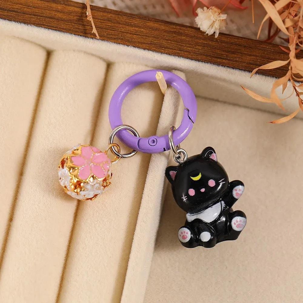 Cute Cat Cartoon Resin Animal with Bell Girls Women Bag Purse Charm Couple Key Chains Gift Accessories Bag Charm