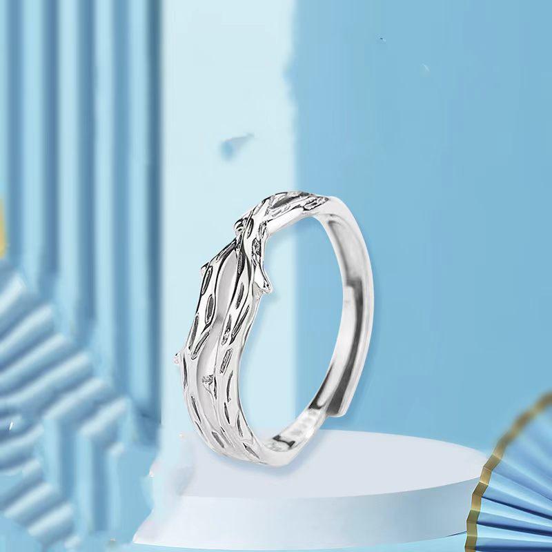Customized Silver-Plated Linked Branch Couple Rings - Unique Christmas Gift for Girlfriend/Boyfriend