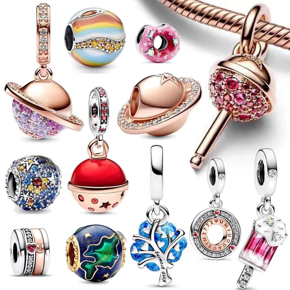 925 Silver Donut Lollipop Charm Bead Pendant for DIY Bracelet Jewelry Women Gift Earth Popsicle Design