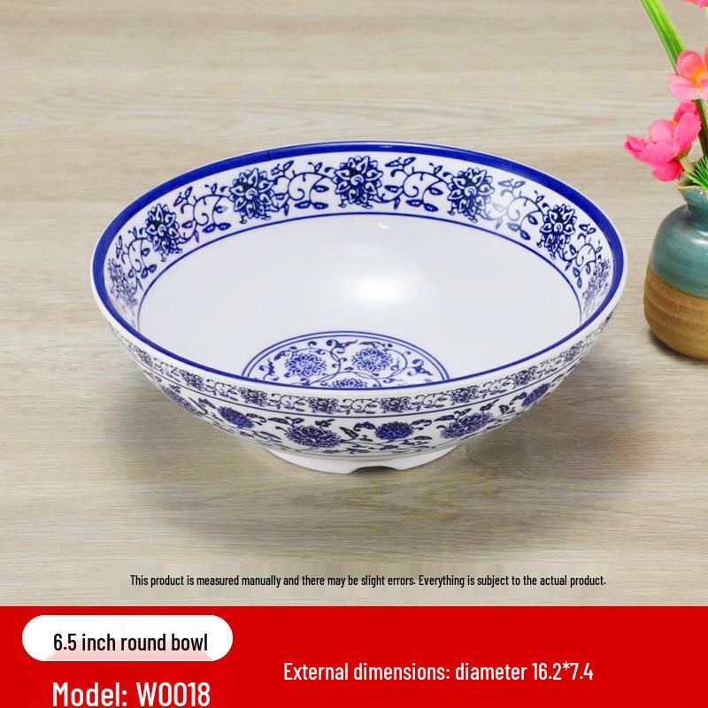 Retro Blue & White Melamine Dinnerware Set: Noodle & Soup Bowls, Plates for Restaurants & Noodle Shops