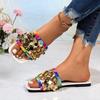 Women's Flat Sequined Sandals New Summer Square Toe Plus Size Slipper