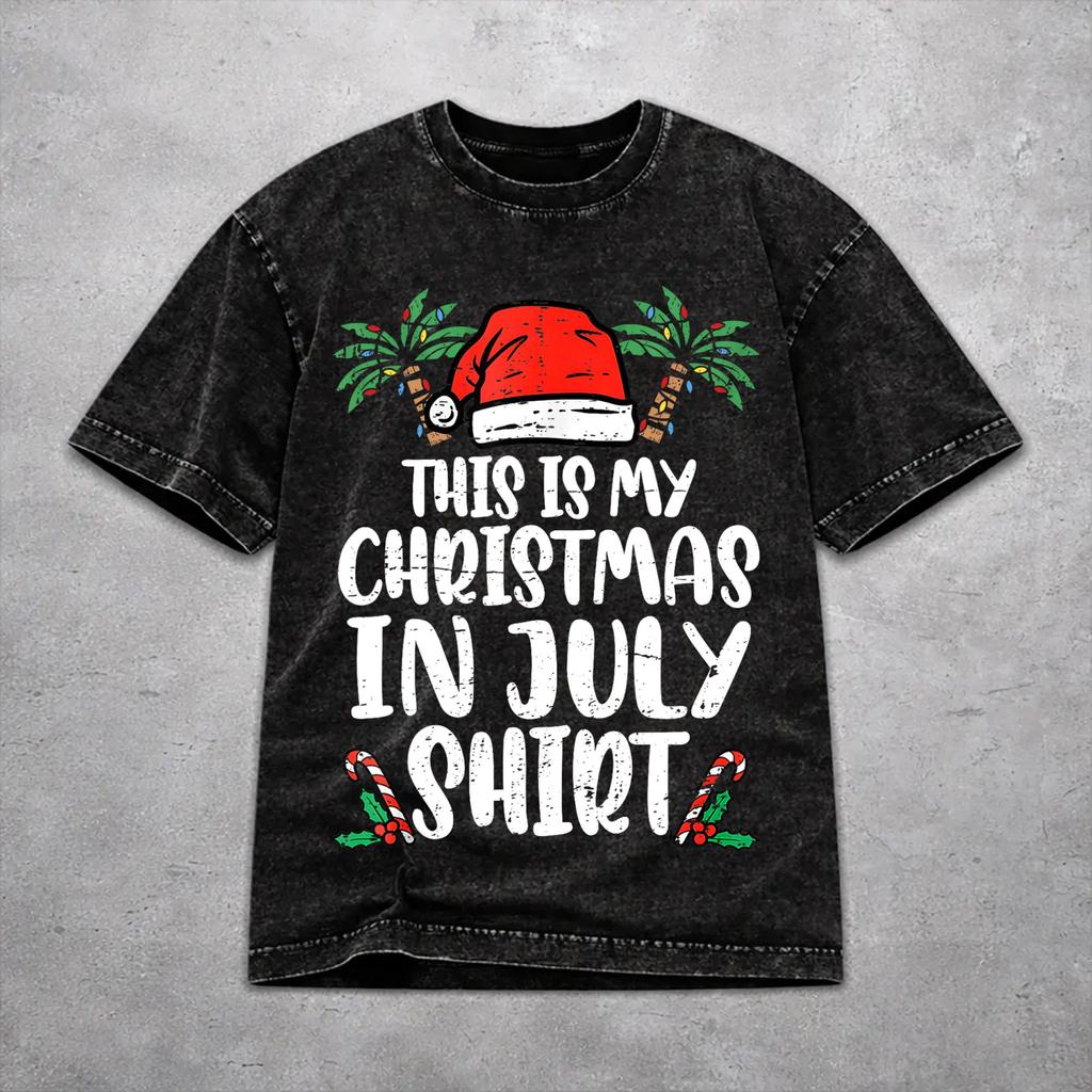 Novelty Men Women Christmas In July Vacation Tee Shirt Oversize Washed T Shirts Outfits