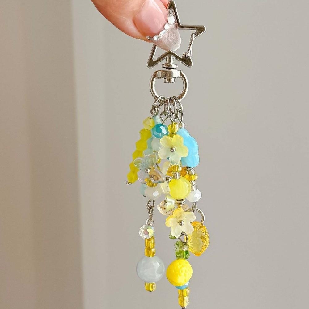 Acrylic Beads Bag Charms Colorful Floral Star Tassel Key Chain Beaded Hanging Girls Gifts