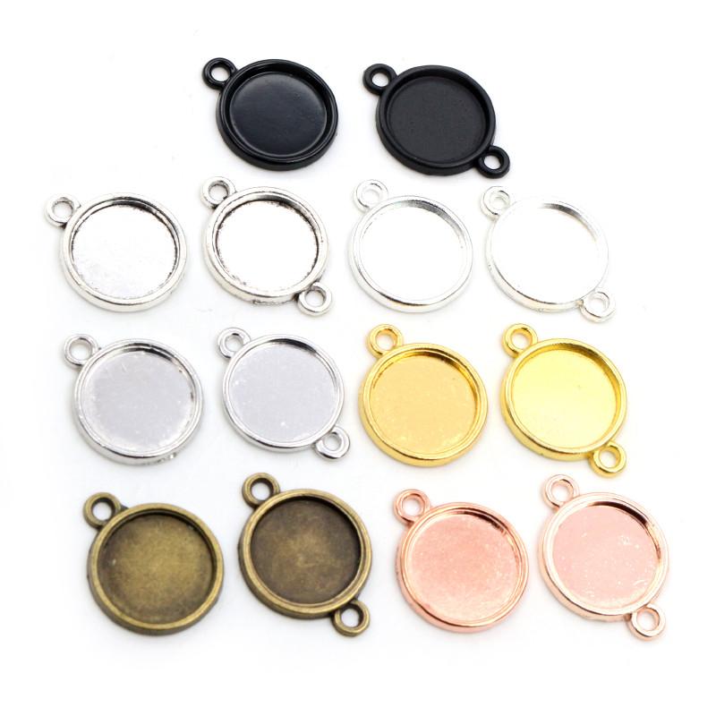 8mm 10 mm 12mm Inner Size Classic 7 Colors Plated One Sided Double Hanging Cabochon Base Setting Charms Pendant